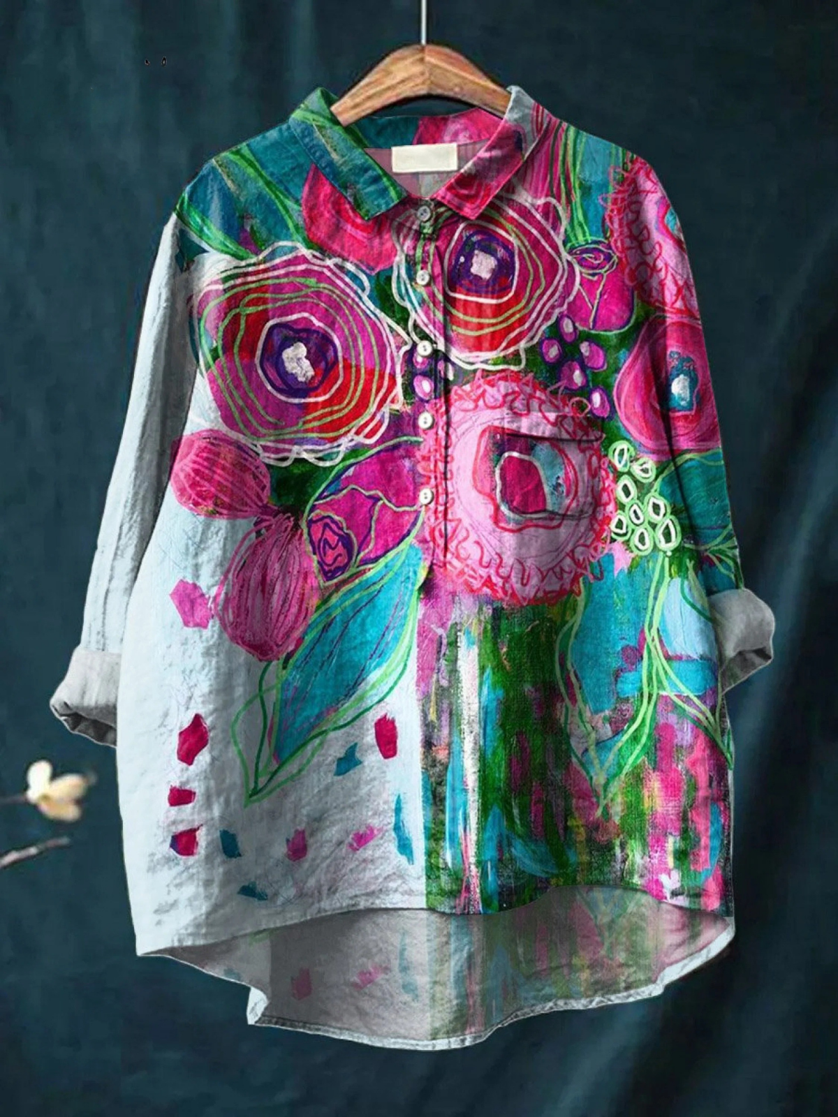 Vintage Lovely Floral Art Print Casual Shirt