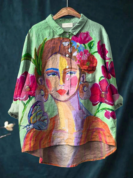 Oil Painting Women's Portrait Art Printed Women's Casual Shirt