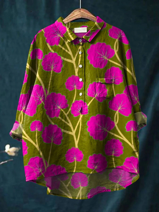 Women's Vintage Flower Art Print Casual Shirt