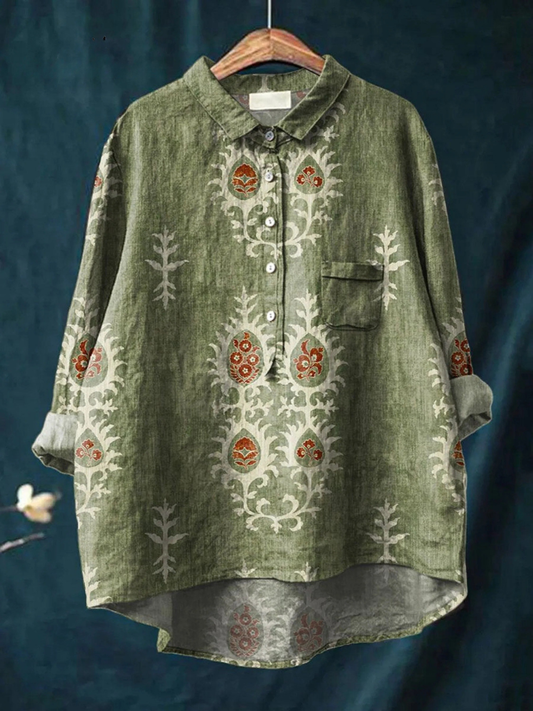 Women's Vintage Ethnic Floral Art Print Casual Shirt