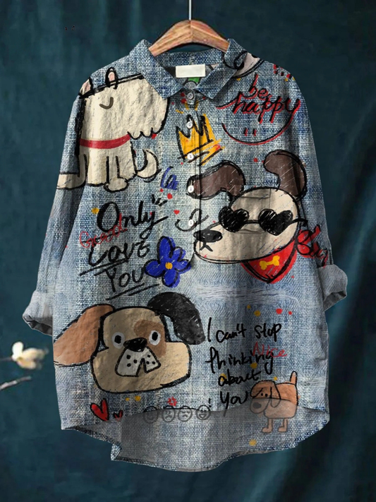 Cute Dog Art Print Casual Shirt