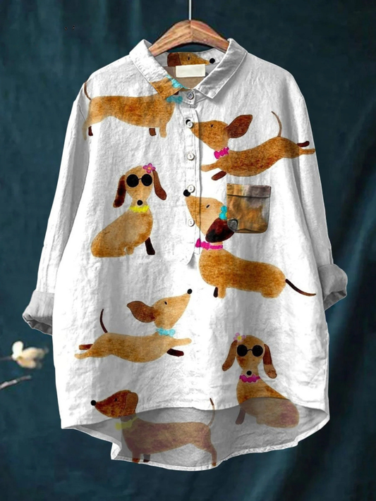 Cute Dog Dachshund Art Print Casual Shirt