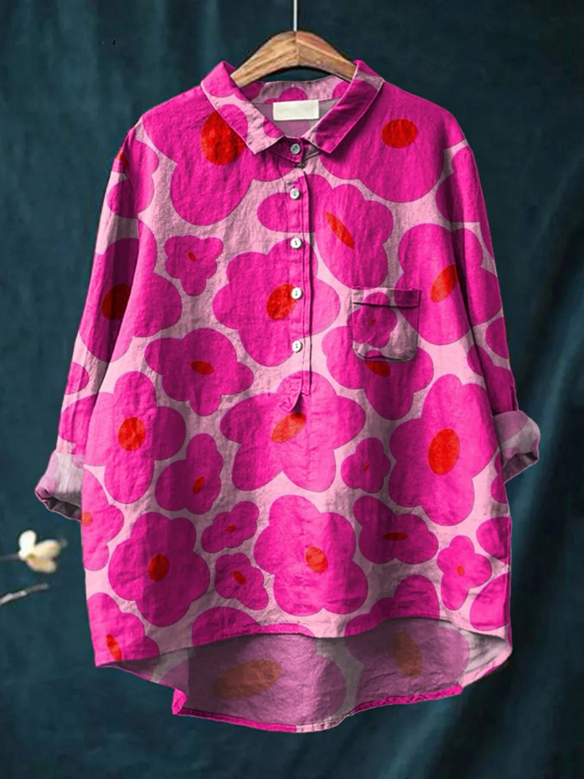 Vibrant Pink Floral Pattern Printed Women's Casual Shirt
